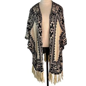 Altar’d State Womens Boho Knit Fringe Trim Coverup Kimono Cardigan Oversized M/L